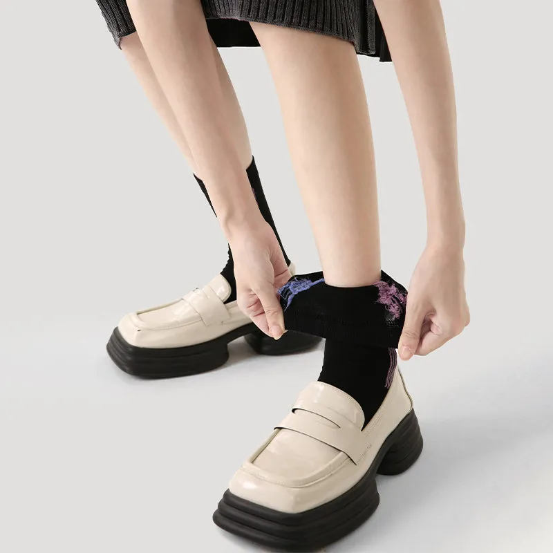 Sweetnana F/W Trendy Crew Socks for Women, Vertical Stripes Design Minimalist Style Socks, Can be Worn on Both Sides.