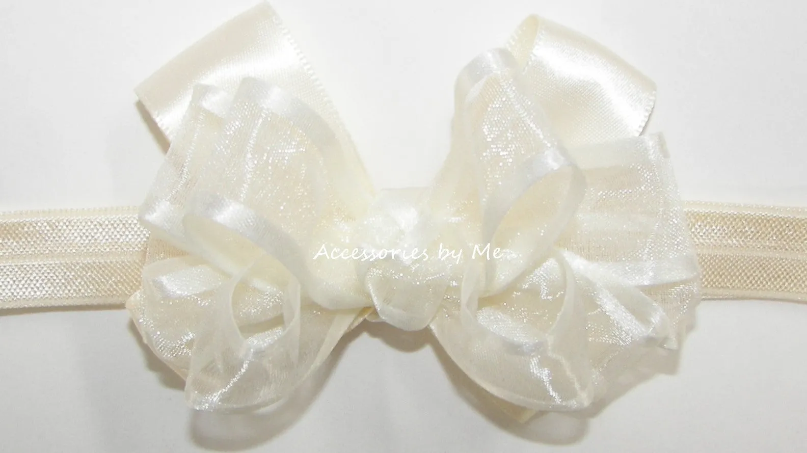 White Organza Satin Bow Headband