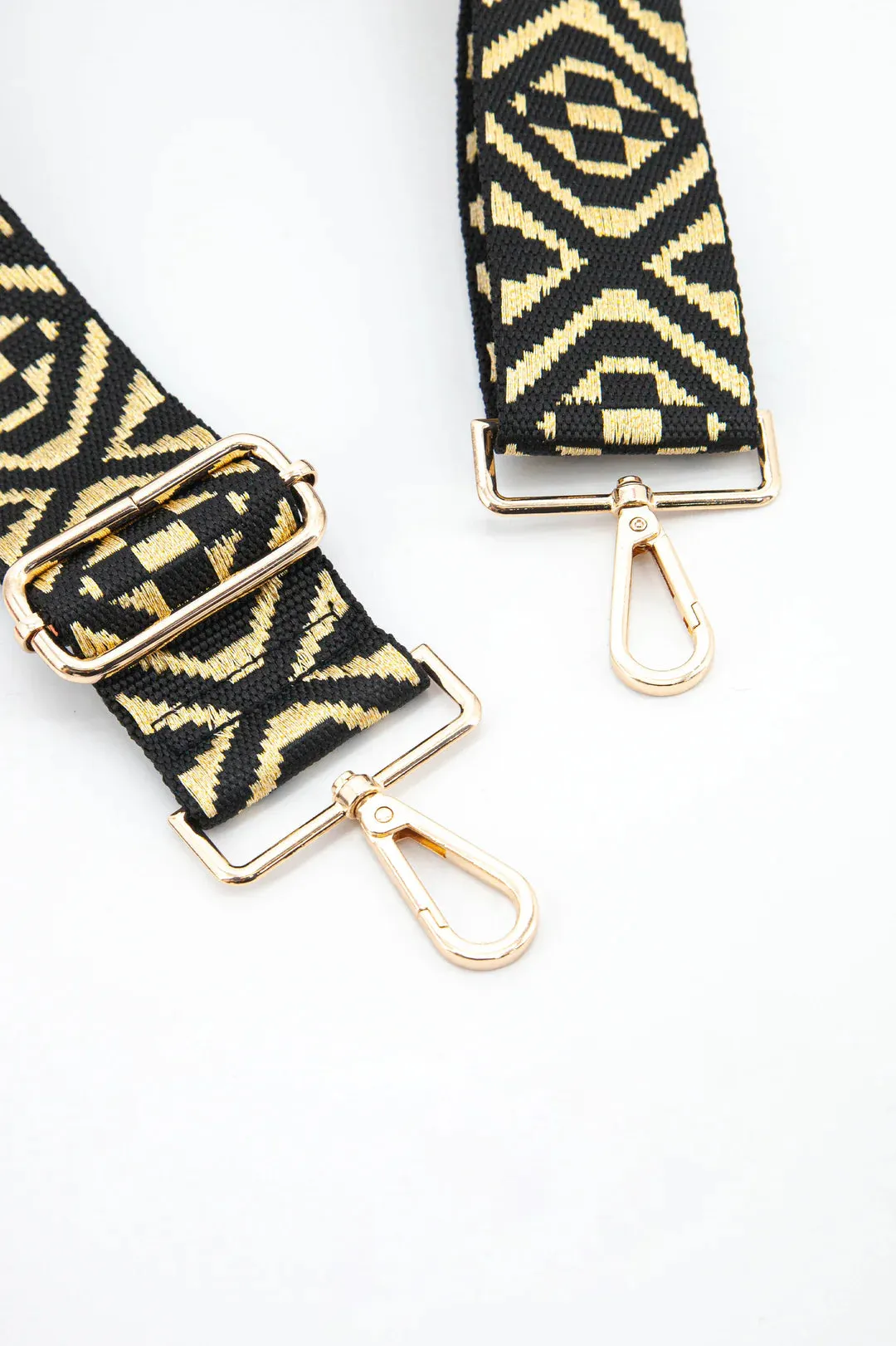 Wide Gold & Black or Cream Jacquard Bag Strap