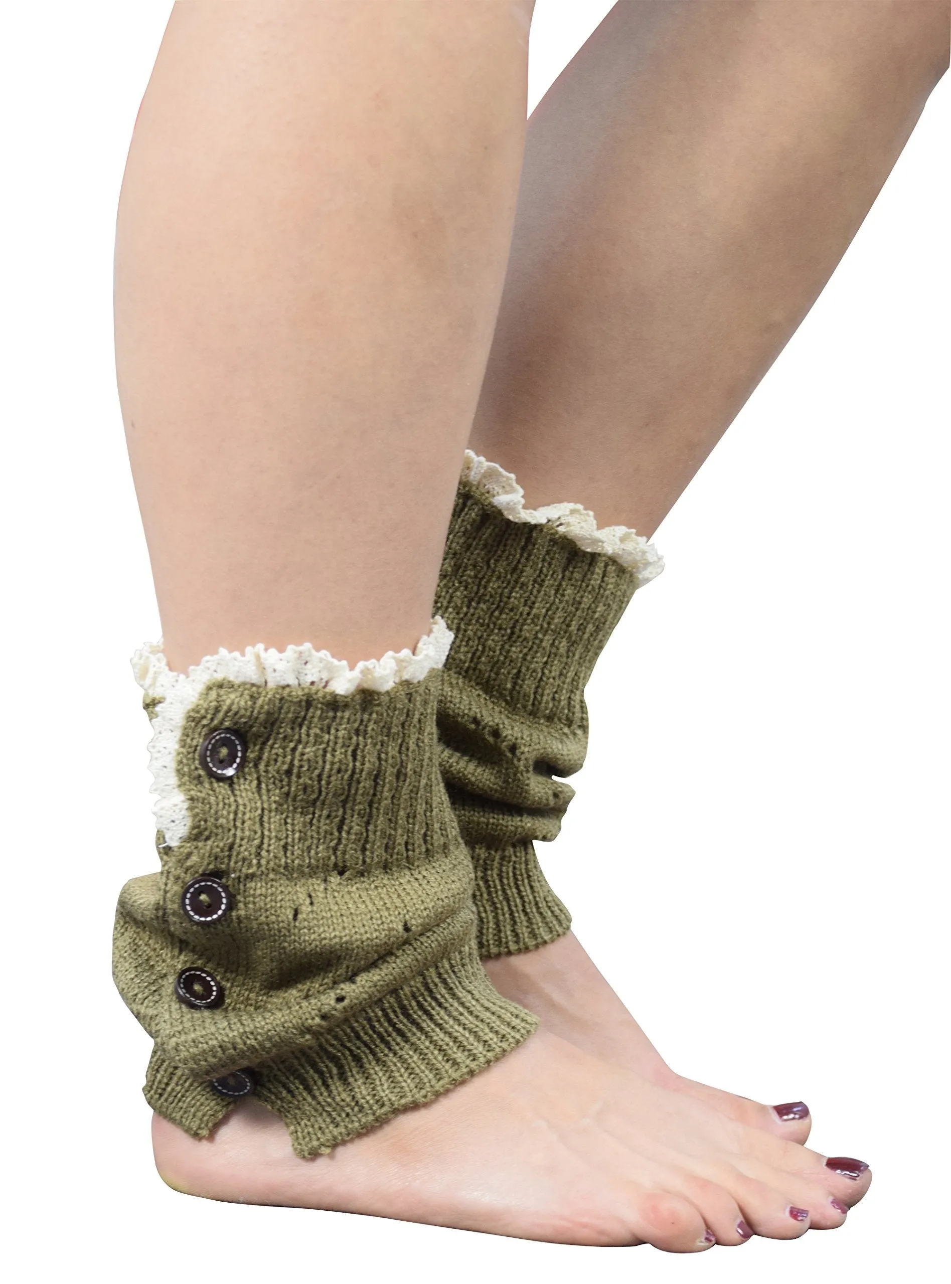 Womens Knitted Crochet Ribbed Cable Knit Short Leg Warmers