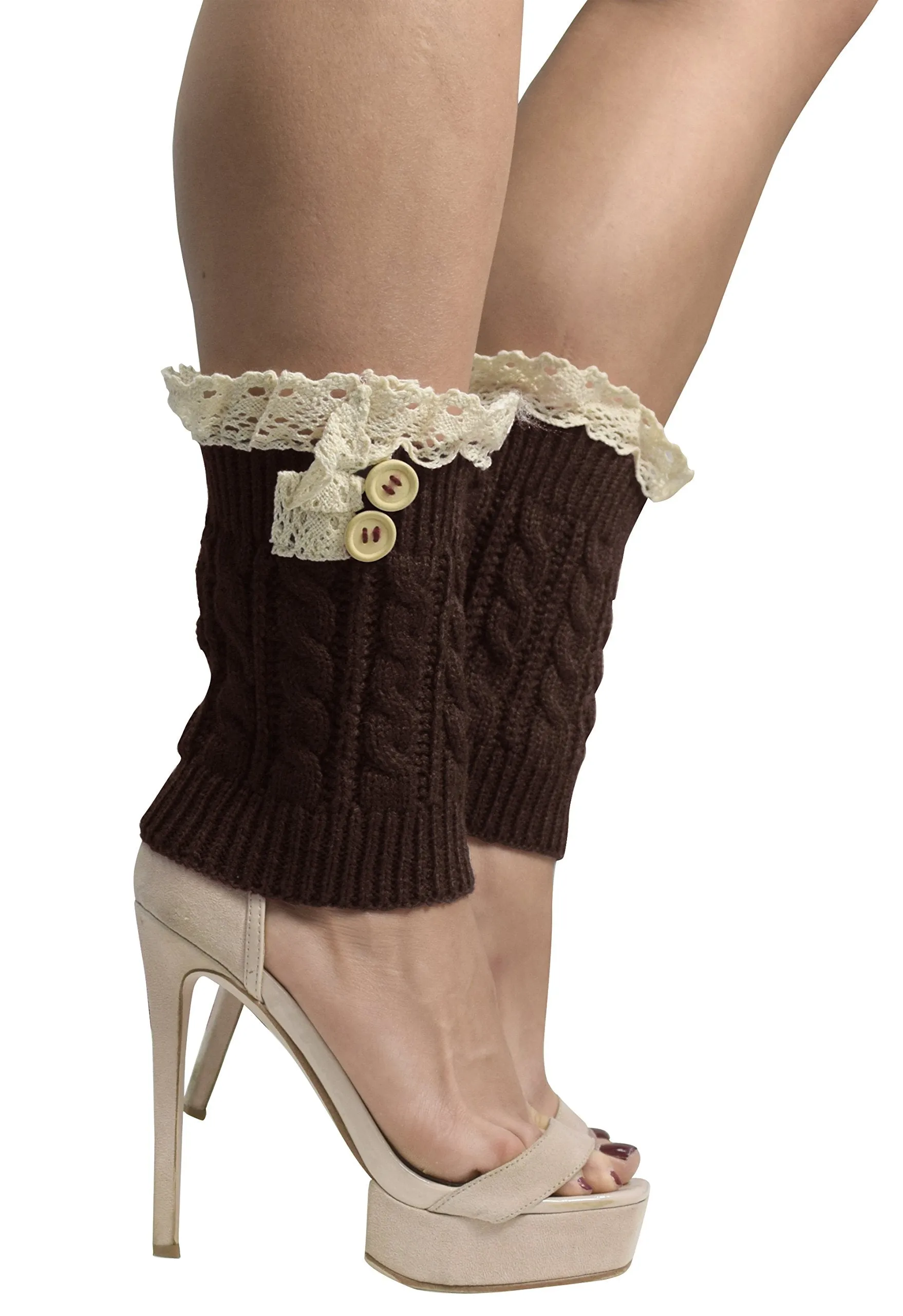 Womens Knitted Crochet Ribbed Cable Knit Short Leg Warmers