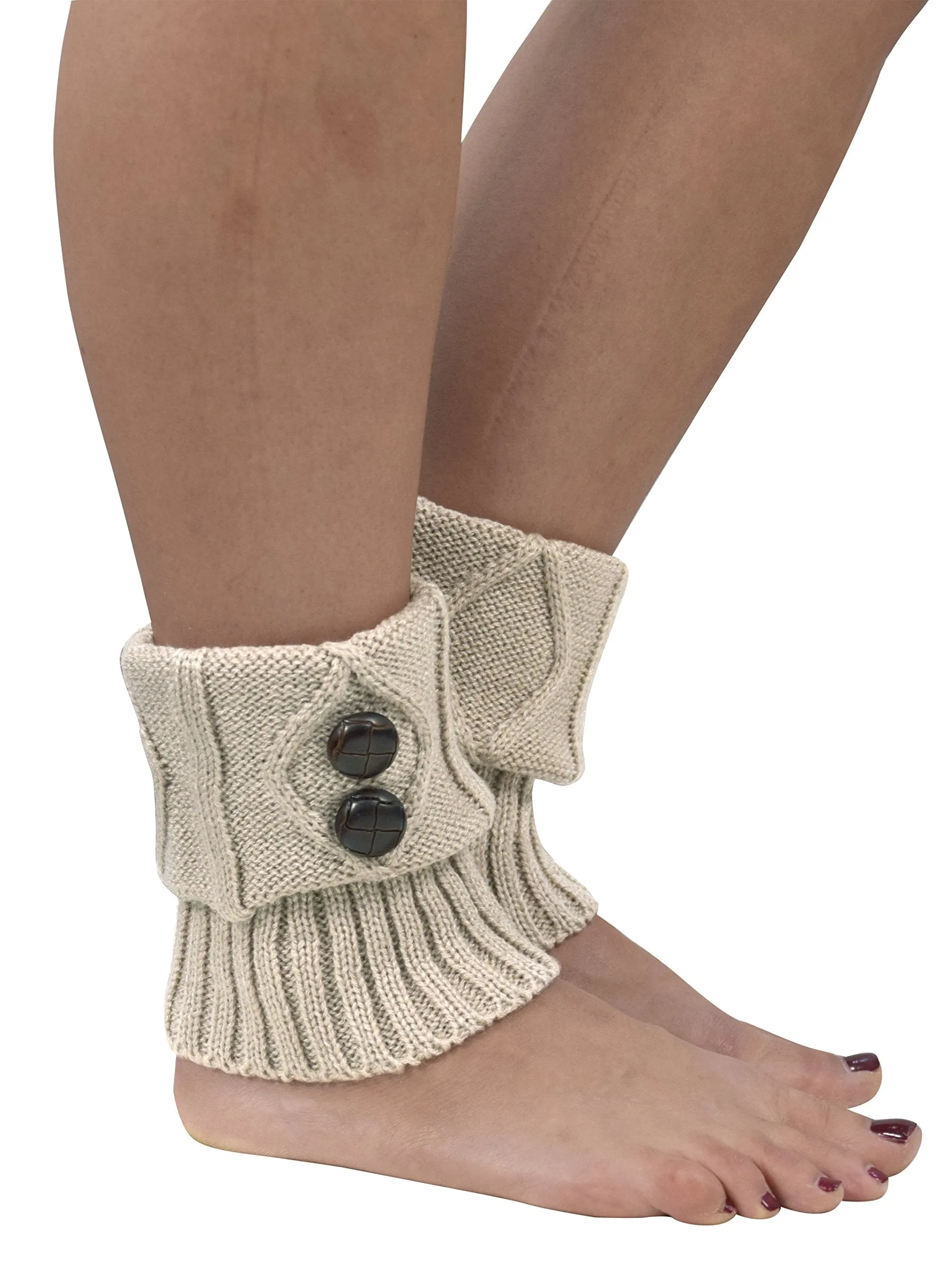 Womens Knitted Crochet Ribbed Cable Knit Short Leg Warmers