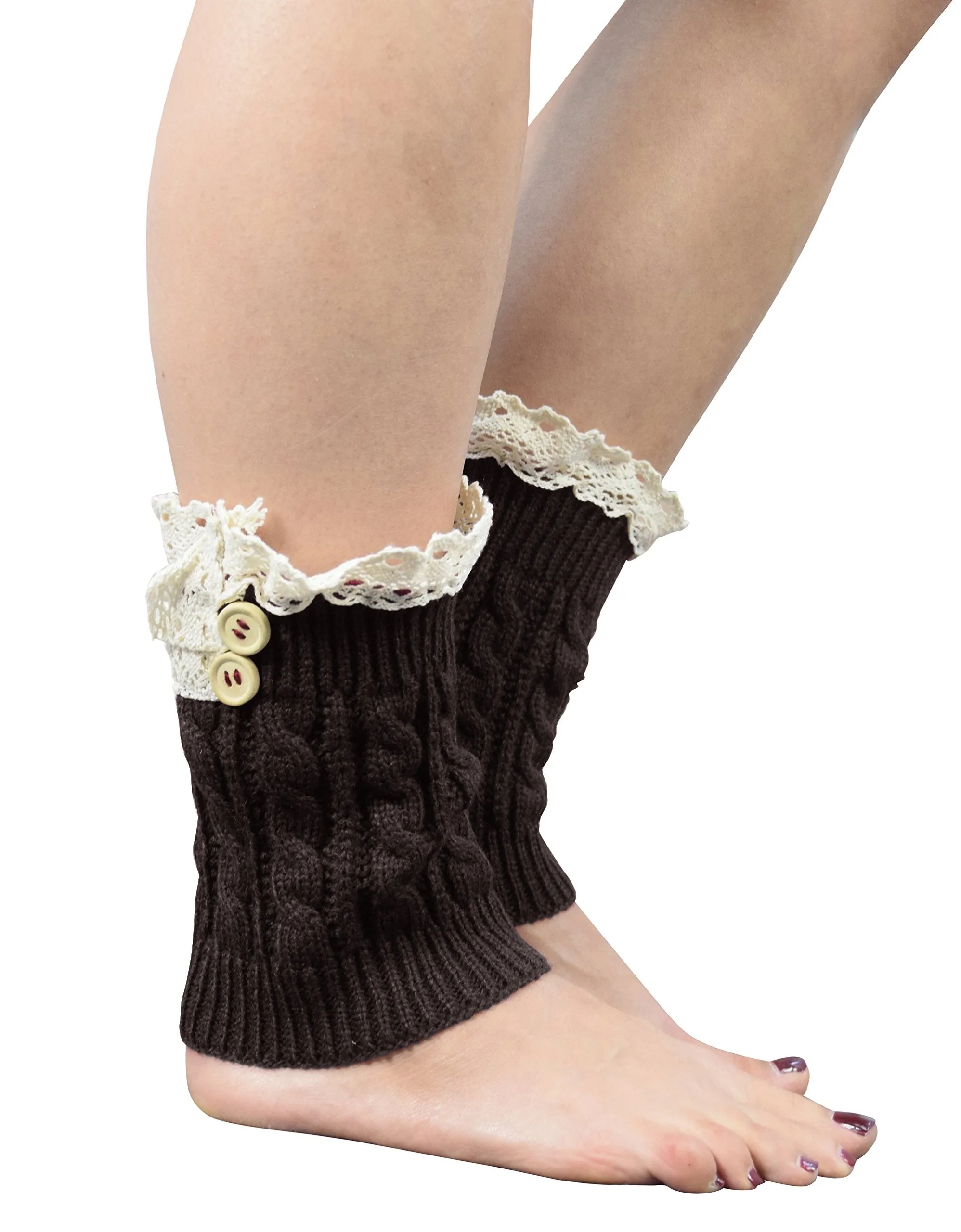 Womens Knitted Crochet Ribbed Cable Knit Short Leg Warmers