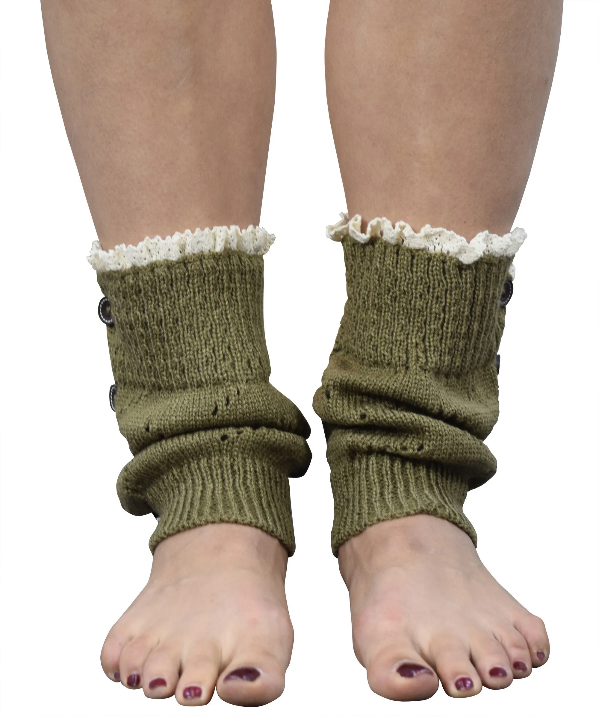 Womens Knitted Crochet Ribbed Cable Knit Short Leg Warmers